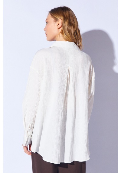 Manche Gofre Oversize Rahat Kesim Kadın Gömlek Beyaz Mks161103-01