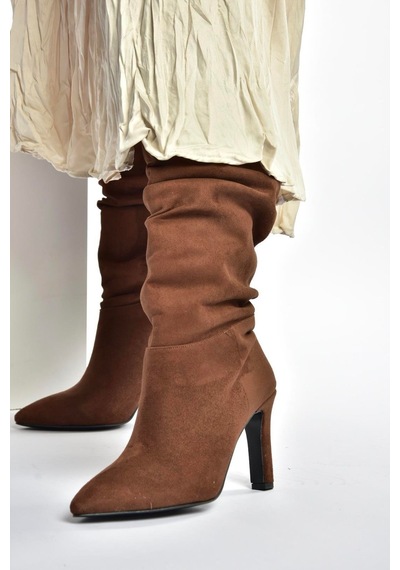 Fox Shoes L404868002 Kahverengi Süet İnce Topuklu Kadın Çizme Kahverengi-süet