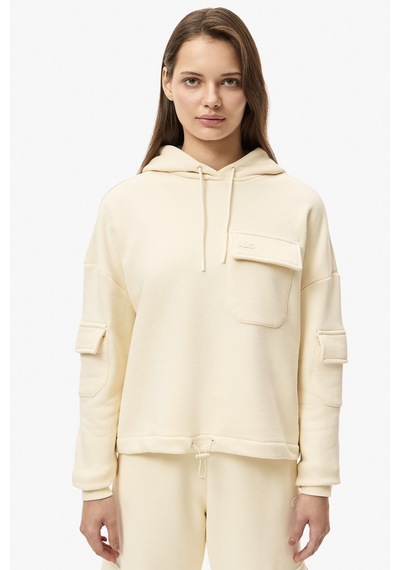 Lacoste Womens Relaxed Fit Sweatshirt Kapüşonlu Pamuklu Rahat Kesim Kadın Sweatshirt Krem