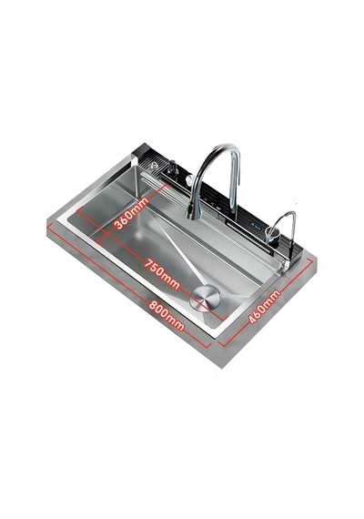Premium Krom Akıllı Mutfak Evyesi- 75x46 Cm Çok Fonksiyonlu- Lüx Dijital Akıllı Eviye Seti Silver