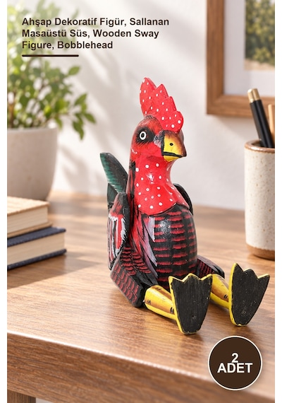 2 Adet Ahşap Salanan Figür Namı-6 Ahşap Dekoratif Figür, Sallanan Masaüstü Süs, Wooden Sway Figure, Bobblehead