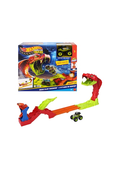 Hot Wheels ® Monster Trucks Snake Bite Güç Darbesi oyun seti ve 1:64 ölçekli Bone Shaker JJN44
