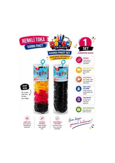 Renkli Ve Siyah Lastik Toka Seti 2'li Karma Paket Esnek Dayanıklı Güçlü Tutuş Lastik Saç Tokası