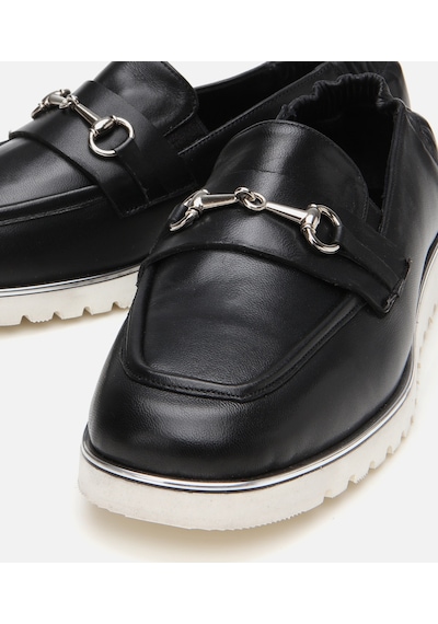Hotiç Kadın Deri Siyah Lastik Detaylı Tokalı Günlük Loafer 01ayh306220a100 Siyah