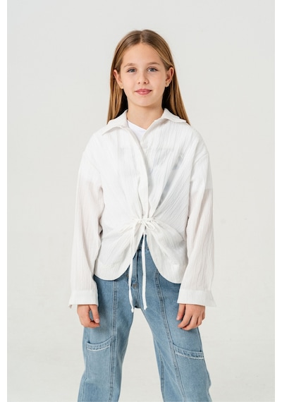 Giyicem Kız Çocuk Önden Bağcıklı Gömlek T-shirt İkili Takım 1801 Beyaz