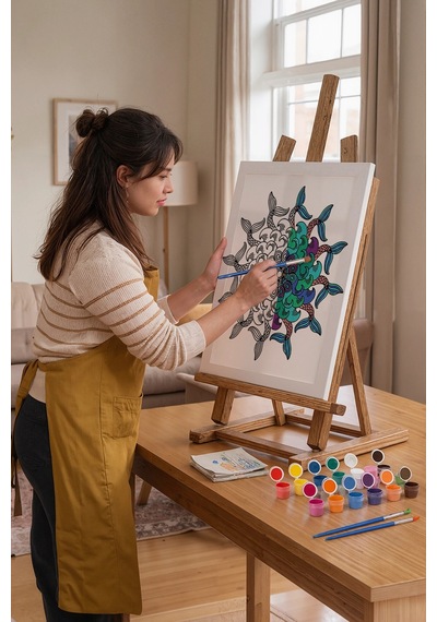 Denizkızı Kuyruğu Desenli Mandala Tuval Boyama Seti 40x50 Cm