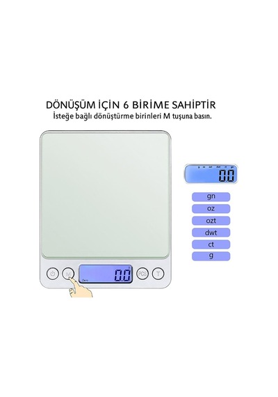 Kuyumcu Eczane Mutfak İçin Dijital Hassas Terazi Tartı 2000 Gr./ 0.1 Gr. Thr123 Diğer