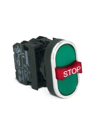 Emas B121b30yy B Serisi Plastik 1no+1nc+1no Üçlü 1 Çıkık Stop Yeşil-yeşil 22 Mm Buton