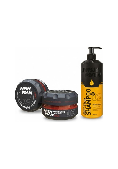 09 Saç Şekillendirici Ultra Sert Parlak Wax 150 Ml X 3 Adet/ + 400 Ml Tuzsuz Şampuan Hediye