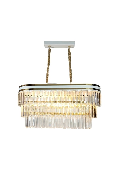 Beyaz Şeritli 70x30 Cm Lik Kristal Taşlı Lüks Avize - Yatak Odası - Salon - Mutfak - Hol Altın