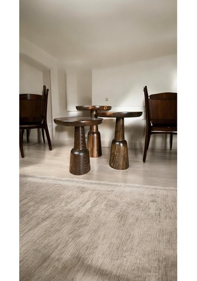 Wood Ahşap 3 Lü Set Ürgüp Mantar Yan Sehpa Konik Model / Ceviz Renk / Zigon Sehpa Vernikli Ceviz