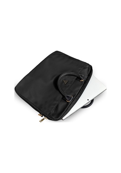 Guess 15-16 İnç Laptop Çantası Naylon Kumaş Metal Üçgen Logolu Omuz Askılı Siyah
