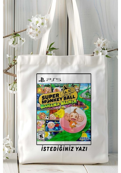 Art Hediye Monkey Ball Oyun Baskılı Bez Çanta Omuz Çantası Kişiye Özel Model 5 Çok Renkli