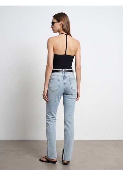 Dilvin 72326 Yanı Yırtmaçlı Straight Jean-mavi