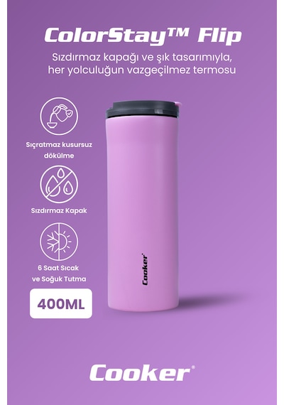 Cooker Colorstay Flip 400 Ml Paslanmaz Çelik Bardak Termos Ckr2041 Pembe