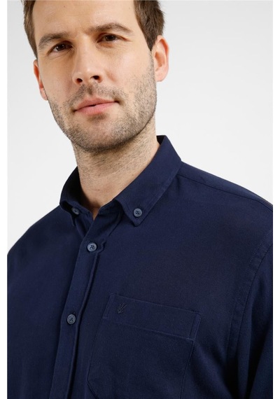 İmza Lacivert Düğmeli Yaka Uzun Kol Cepli Slim Fit %100 Pamuk Gömlek 1004255213 Lacivert