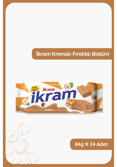 Ülker İkram Kremalı Bisküvi Fındıklı 24 x 84 G