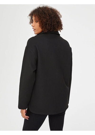 Faik Sönmez Oversize Midi Gömlek Yaka Kadın Ceket - Minimalist Tarz Siyah