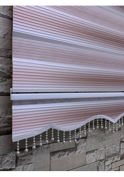 Pembe Beyaz Geniş Plise Zebra Stor Perde Tüm Ölçülerde