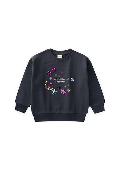 Pullu Ay Yıldız Nakışlı Sweatshirt 2-8 Yaş Antrasit Antrasit