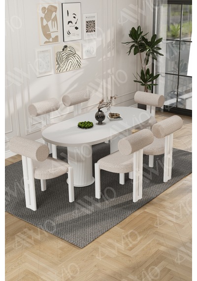 Avvio Carlina Bohem Ayak 6'lı Metal Pofi Demonte Sandalye 80x160 Masa Sandalye Takımı Beyaz Masa Sandalye Beyaz Kumaş Krem Avvio Carlina Bohem Ayak 6'lı Metal Pofi Demonte Sandalye 80x160 Masa Sandalye Takımı Beyaz Masa Sandalye Beyaz Kumaş Krem