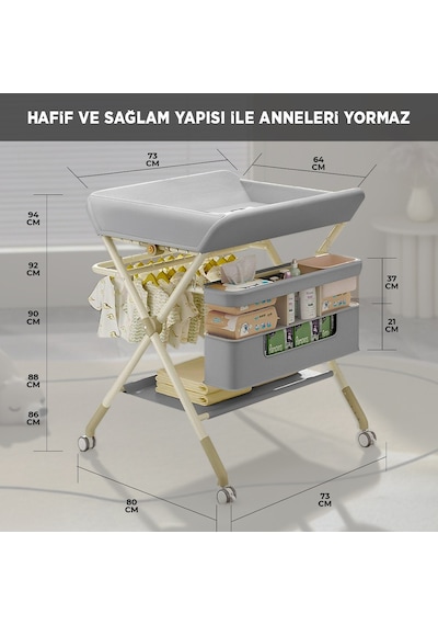 Portatif Bebek Alt Değiştirme Bakım Masası Sepetli Organizer Katlanabilir Taşınabilir İstasyon Tekerlekli Askılık Gri Portatif Bebek Alt Değiştirme Bakım Masası Sepetli Organizer Katlanabilir Taşınabilir İstasyon Tekerlekli Askılık Gri