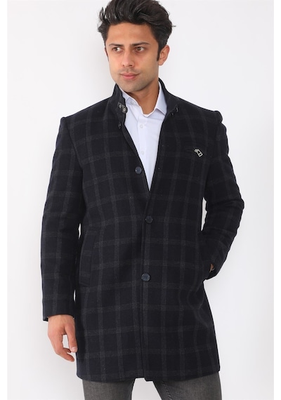 Plt8367 Dewberry Erkek Palto-Desenli Lacivert-Desenli Lacivert