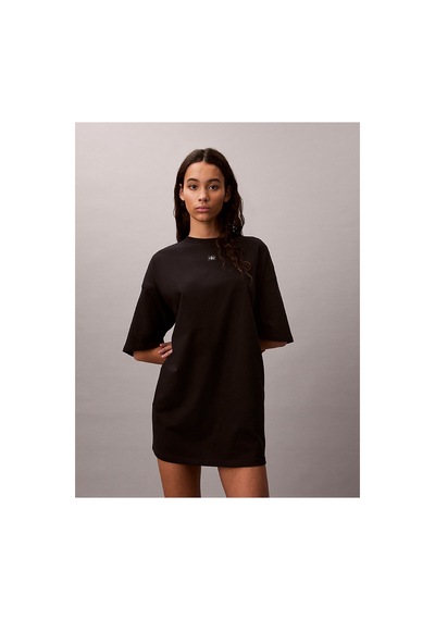Calvin Klein Kadın Ss Oversize Woven Label T-shirt Elbise-16196 Siyah