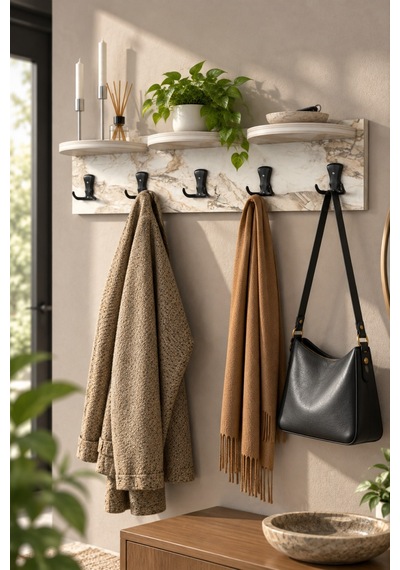 Sulorahome 5'li Duvar Askılığı Beyaz 80 Cm Beyaz Mermer