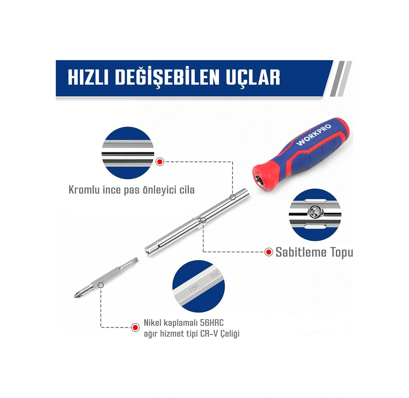 Workpro Wp221306 15-ın-1 Çok Fonksiyonlu Değişken Uçlu Profesyonel Tornavida Seti + Bel Askı Kılıfı
