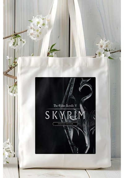 Art Hediye The Elder Scrolls Skyrim Oyun Baskılı Bez Çanta Omuz Çantası Kişiye Özel Model 14 Çok Renkli