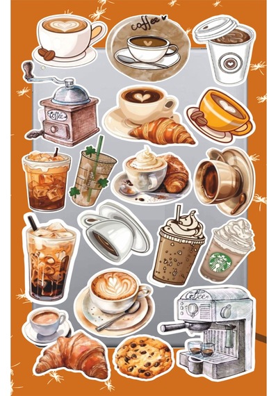 Vintage Coffe Kahve Sticker Seti Laptop Ajanda Notebook Tablet Telefon Defter Etiket Bullet Diğer