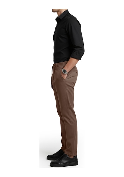 Deepsea Kahve Esnek Kumaş Slim Fit Beli Lastikli Günlük Spor Pantolon 2601070 Kahve