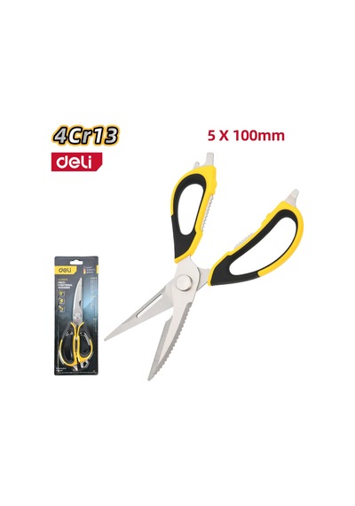 Delı Profesyonel Çok Fonksiyonlu Mutfak Makası 5x100mm Sarı / Gümüş Paslanmaz Çelik