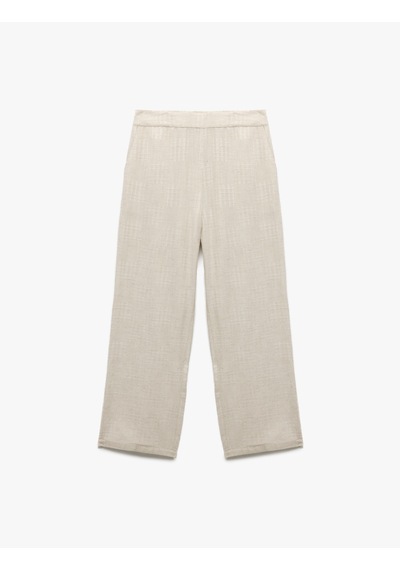 Koton Cepli Dokulu Yüksek Bel Viskon - Keten Karışımlı Pantolon Ekru 5sak40148pw Ekru