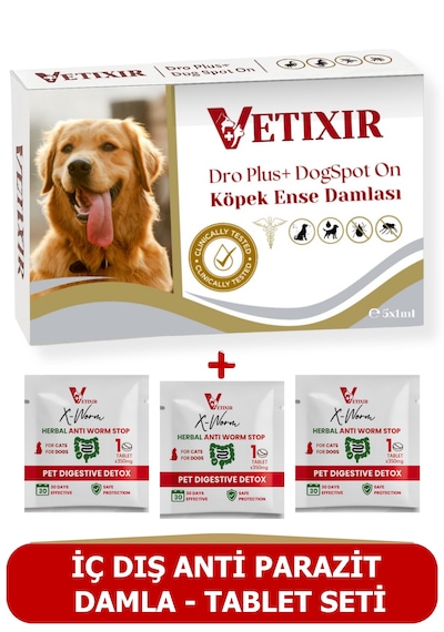Köpek Bitkisel İç Dış Bit Pire Uzaklaştırıcı Damla Ve Tablet 5 Damla 3 Tablet