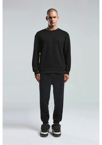 Erkek Bisiklet Yaka Uzun Kol Basıc Sweatshirt Siyah Çok Renkli