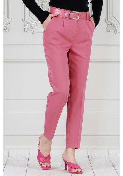 Sevitli Beli Kemerli Kalem Pantolon-pembe-3713-pembe Pembe