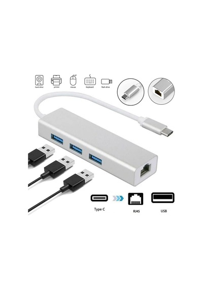 Lexroo Fc05 Type-c To 3 X 3.0 Usb + Rj45 Lan Ethernet Çevirici Ma