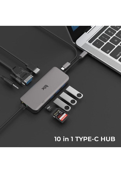 Bx11hb Type-c To Hdmı Vga Ethernet 3.5 Mm Jack Usb 3.0 Pd Kart Okuyucu Dönüştürücü Adaptör