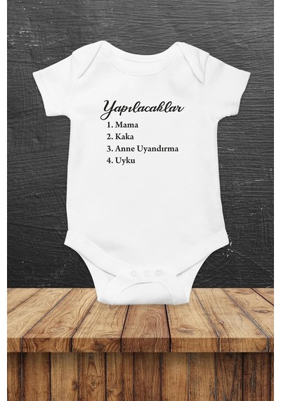 Hediyenza Yapılacaklar Özel Tasarım Bebek Zıbın Pamuklu Çıtçıtlı Body Beyaz