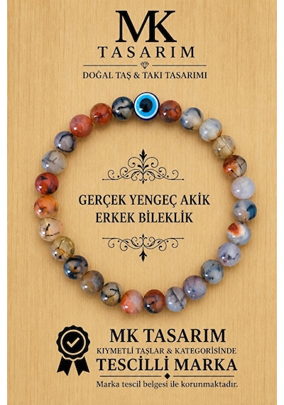 Gerçek Yengeç Akik Taşı Erkek Bileklik Mk.8000.006 - Rahatlık-dinginlik-enerji- Stres Bilekliği-renk Çok Renkli