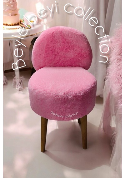 Makyaj Pufu, Sırtlı Puf, Pembe Peluş, Bench,puf, Yüksek Ayaklı Puf ,mini Berjer Pembe