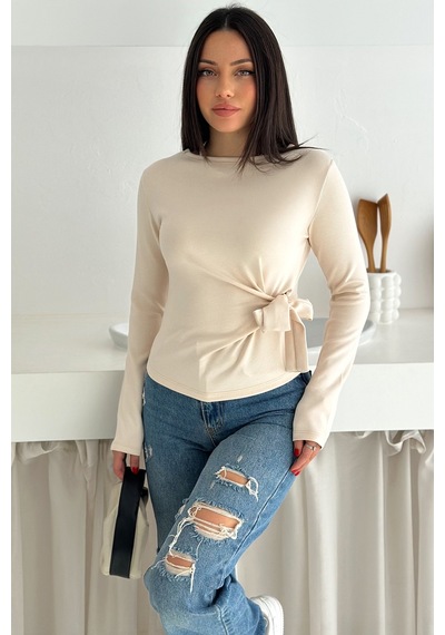 Noa & Noa Kadın Belden Bağlamalı Uzun Kollu Bluz Minimal & Şehirli Stil Ekru