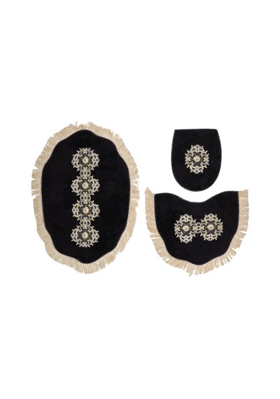 Queen Oval Nakişli 3 Lü Set Siyah