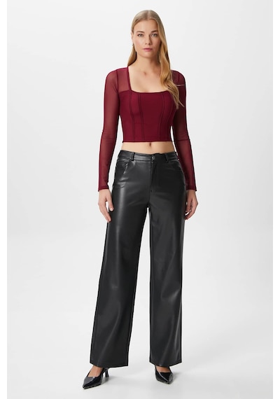 Ritnice Kadın Alina Korse Görünümlü Bordo Tül Crop Bluz Bordo