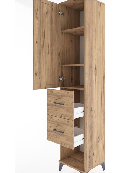 Hyperion Dolap 3 Raflı 2 Çekmeceli Tek Kapaklı 44x44x221 Çam-çam Çam