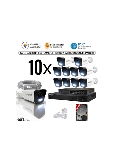 10'lu Ip-poeli-5mp-sesli -gece Renkli- Su Geçirmez- Full Hd-320gb-güvenlik Kamera Seti