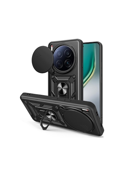 Lexroo Tecno Camon 40 Premier 5g Magnetik Standlı Kamera Korumalı Sürgülü Vega Tpu Sert Pc Kılıf - Siyah