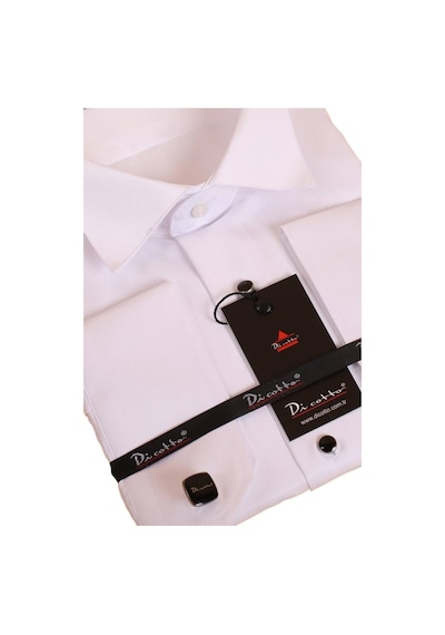 Dicotto Beyaz Büyük Beden Siyah Taş Düğmeli Damatlık Ata Yaka Kol Düğmeli Slim Fit Smokin Gömlek - 090 001